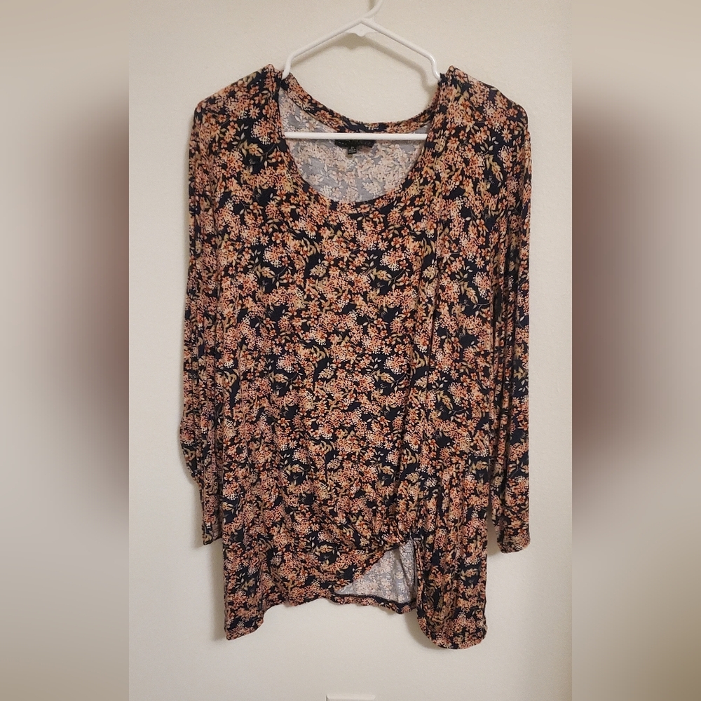 Cameo Twist Front Floral Print Women's Top Size 2X Spring Boho Peasant Homestead